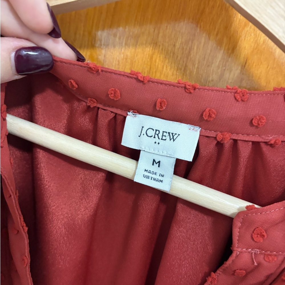 J. Crew Deep Red Ruffled Blouse - Picture 2 of 4